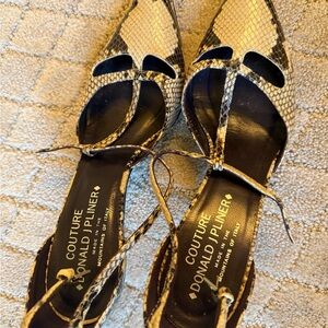 Donald J. Pliner Black and Tan Snakeskin Heels